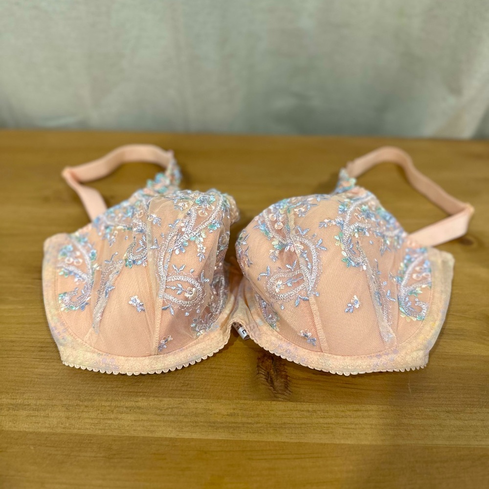 Prima Donna Peach and Light Blue Embroidered Underwire Bra